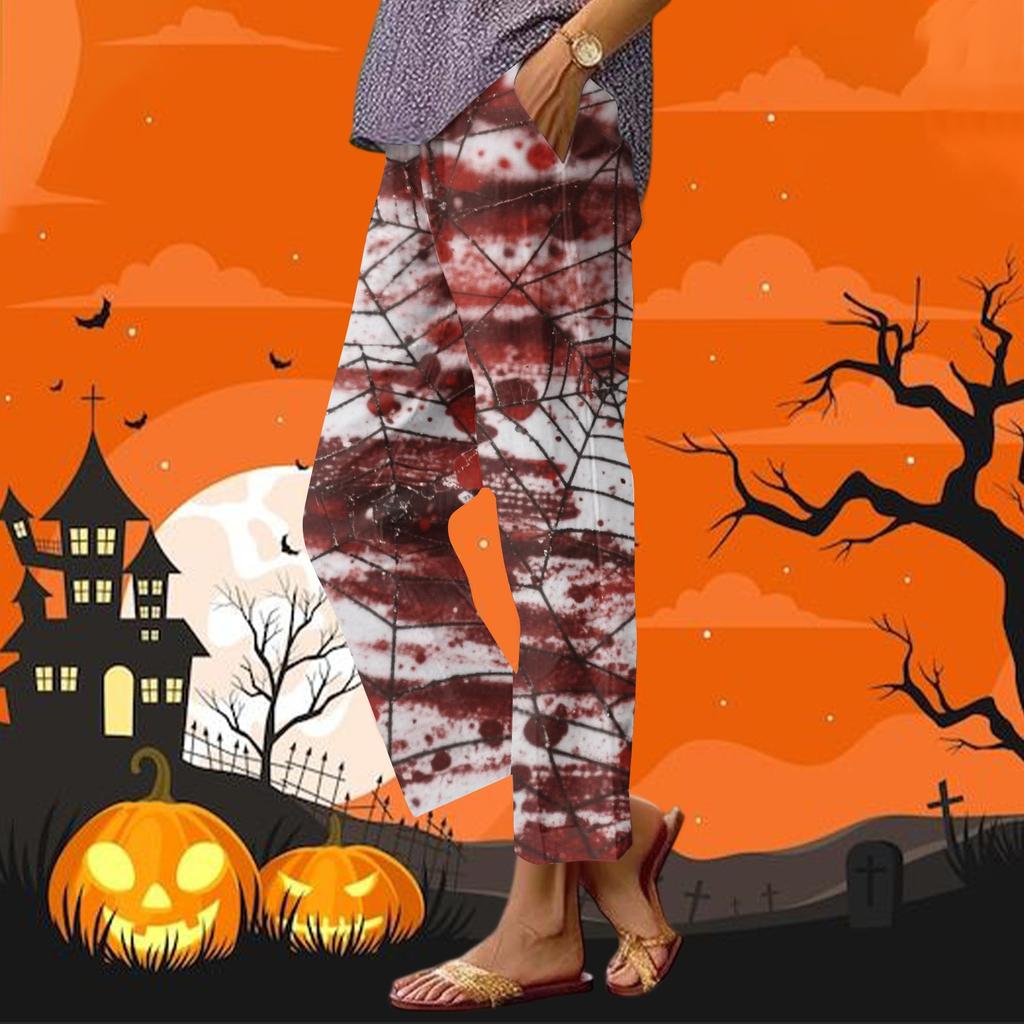 Women's Casual Fashion Halloween Printed Straight Leg Pants Pants With Pockets