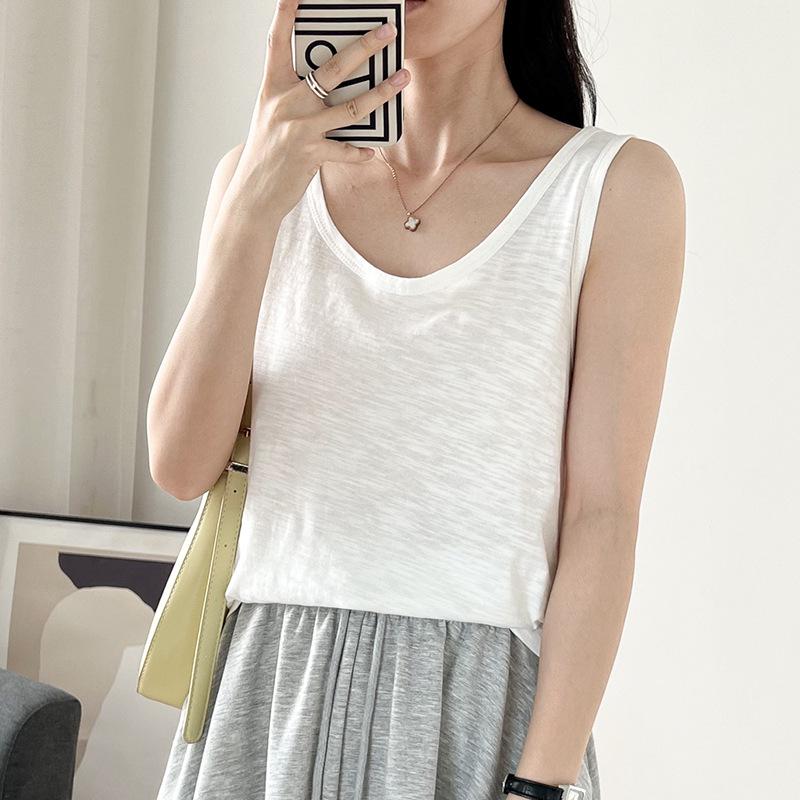 Bamboo Cotton Women's U-Neck Tank Top: 2024 Loose-Fit, Underarm Coverage, Pure Cotton Summer Wear