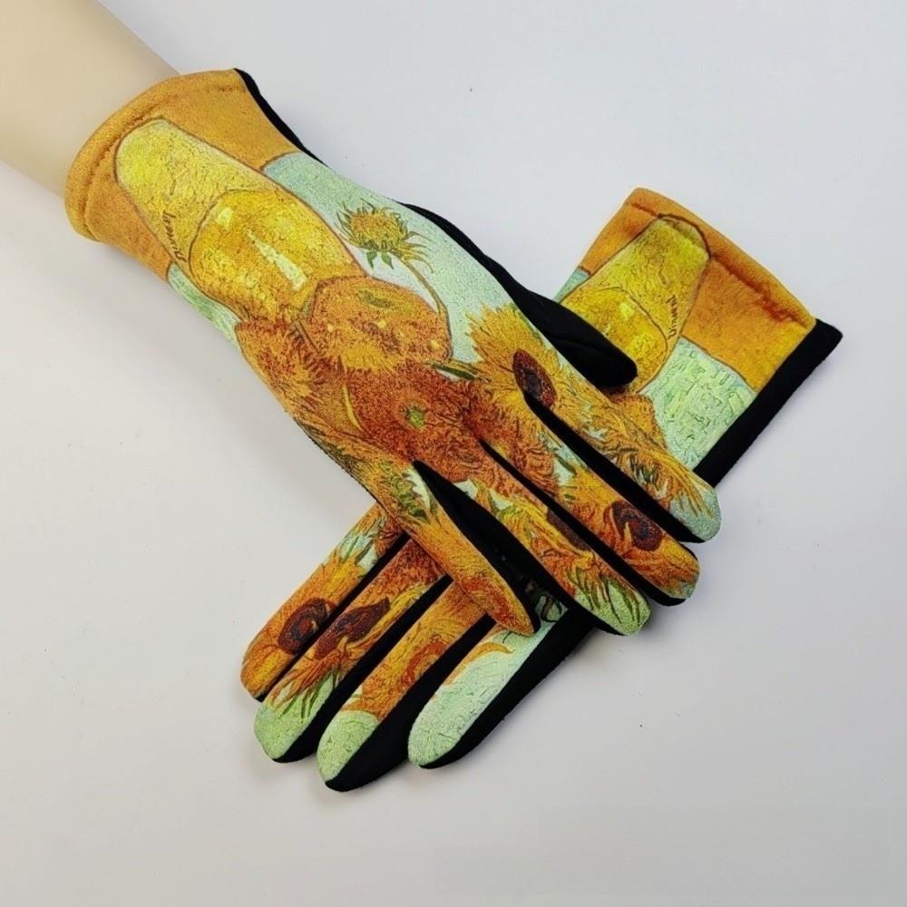 Oil Painting Print Touch Screen Gloves Thick Fleece Lining Art Printed Gloves Retro Opera