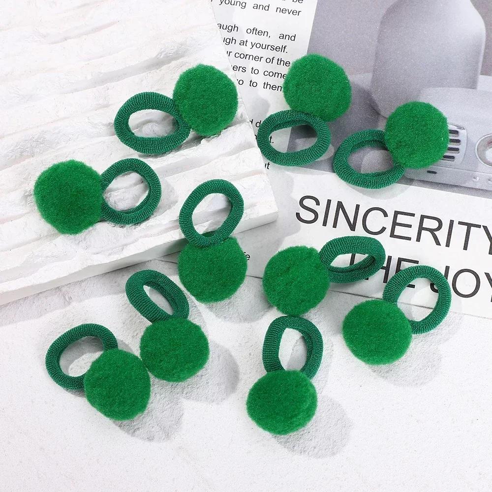 RAINBOW BOWS 10Pcs Elastic Hair Bands Plush Ball Rubber Band for Baby Girls Scrunchie Hair Ties Kids Baby Hair Accessories