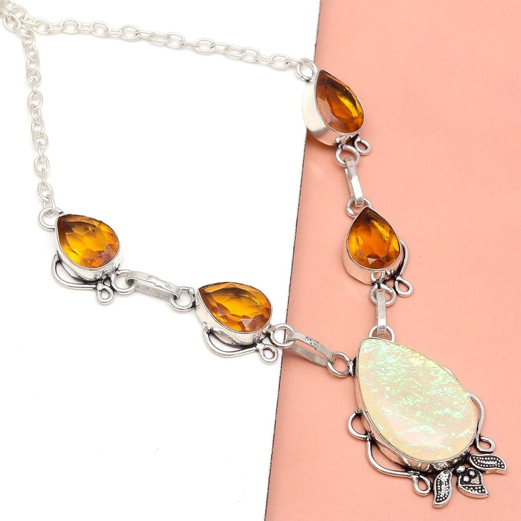 Yellow Austrelian Opal Citrine Mother's Day Jewelry Necklace 20 in