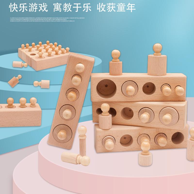 Montessori Teaching Aids Beech Color Socket Cylinder Building Block Shape Family Pack Baby Educational Early Education Toys