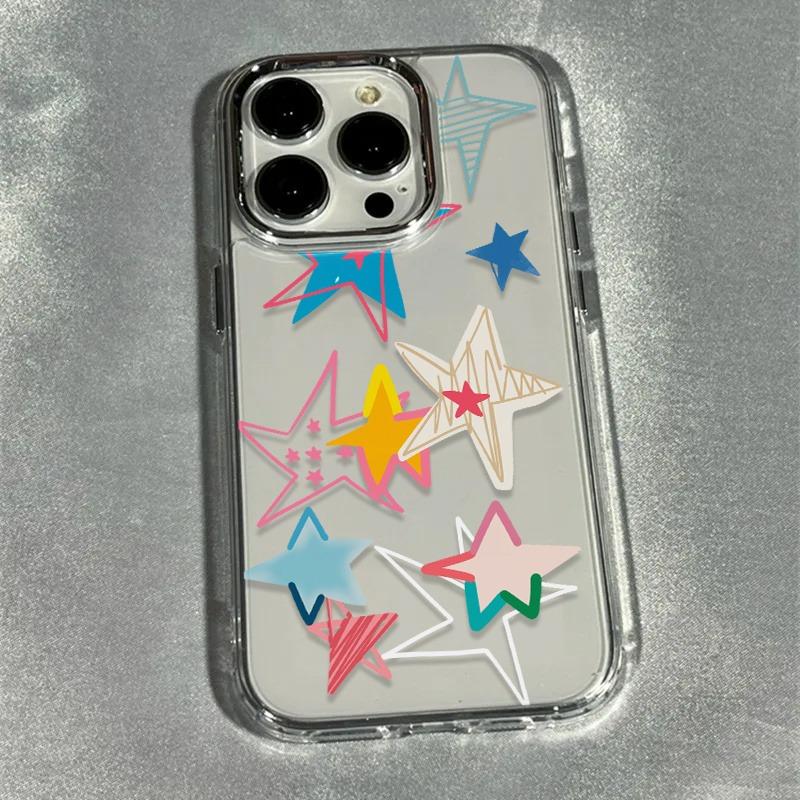 Colorful Doodle Five-Pointed Star Pattern TPU Phone Case For iPhone 17 Pro Max 16 15 14 13 12 11 Cover For iPhone XS X XR Fundas