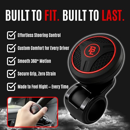 Fouring Steering Wheel Spinner, Silicone Power Steering Wheel Knob for Cars, Excellent Grip, Car Accessories, Interior (Red)