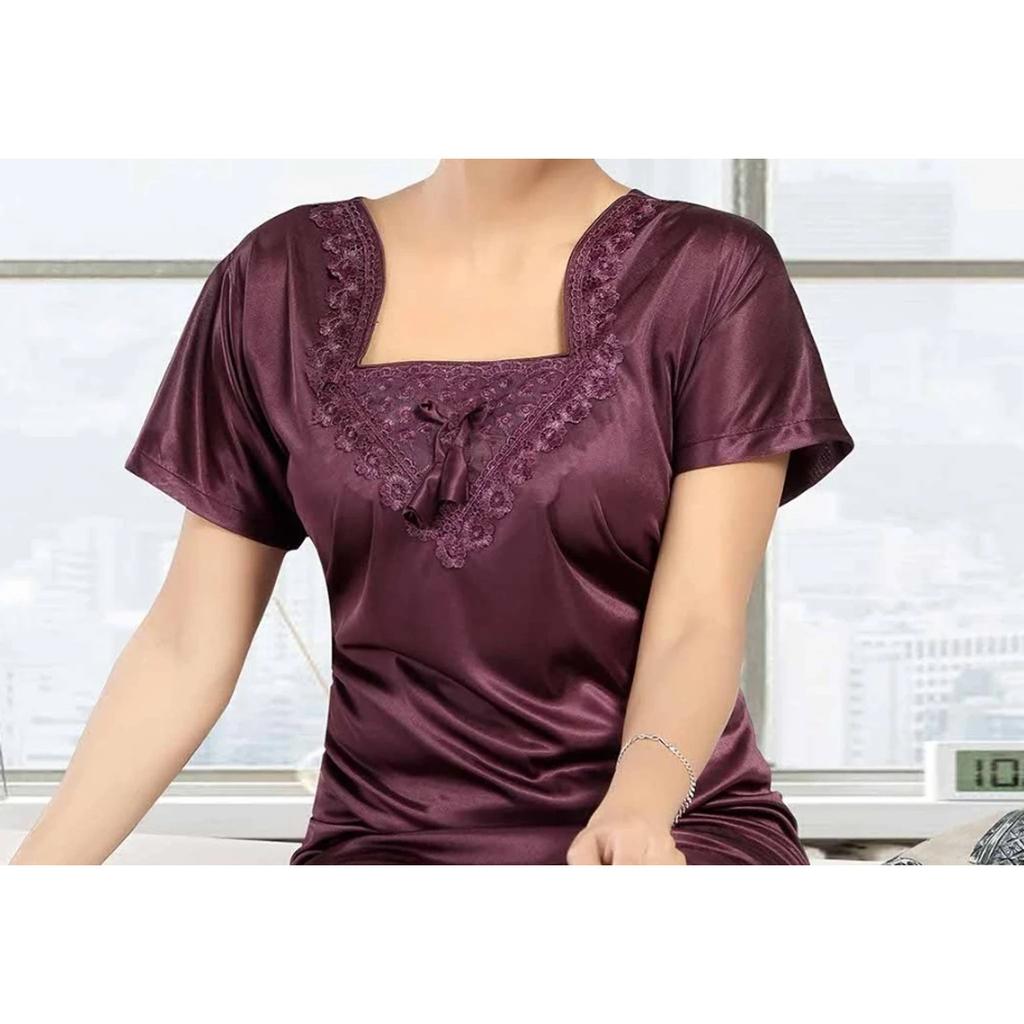Bellissimo Morbido Raso Pigiama Maxi Camicia da Notte Donna Biancheria da Notte Leggero Vestito