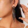 Zircon diamond-encrusted hollow square fringed silver needle earrings, dark wind personality, light luxury earrings.