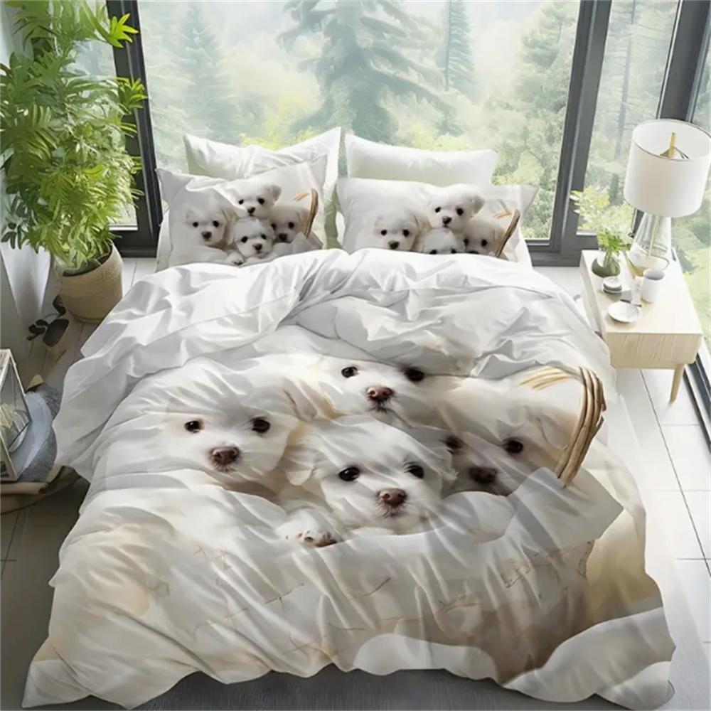 3PCS 100% Polyester Ultra-Soft 3D Dog Print Duvet Cover Set - Cozy Patchwork Bedding for Bedrooms & Guest Rooms - (1 Duvet Cover