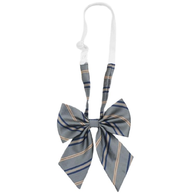 Adjustable Pre-Tied Necktie Gray Striped Korean Japanese College Uniform Bowtie