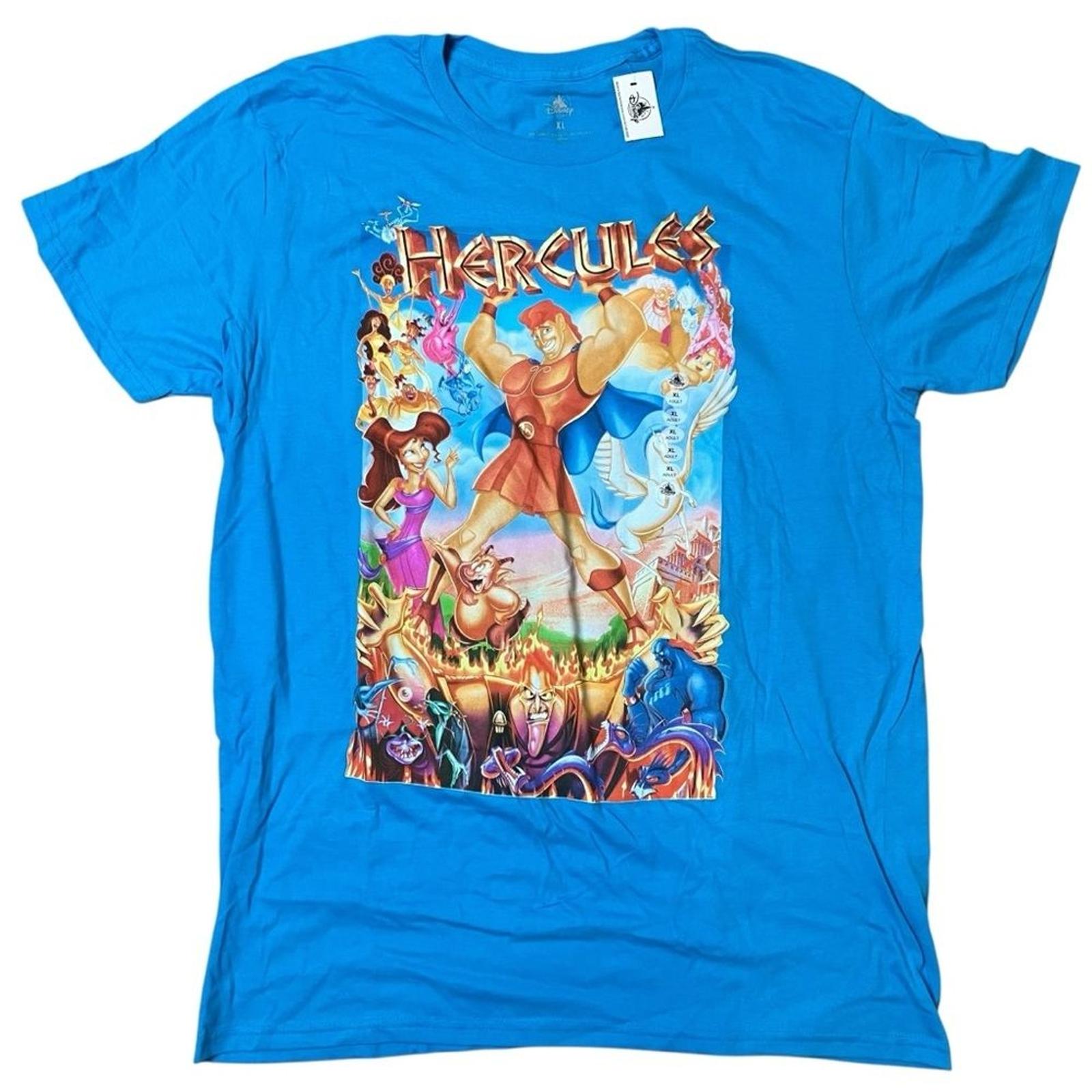 Disney Parks Men XL Blue Hercules T-Shirt Hades Zeus Phil Panic Pain Movie Meg XXL