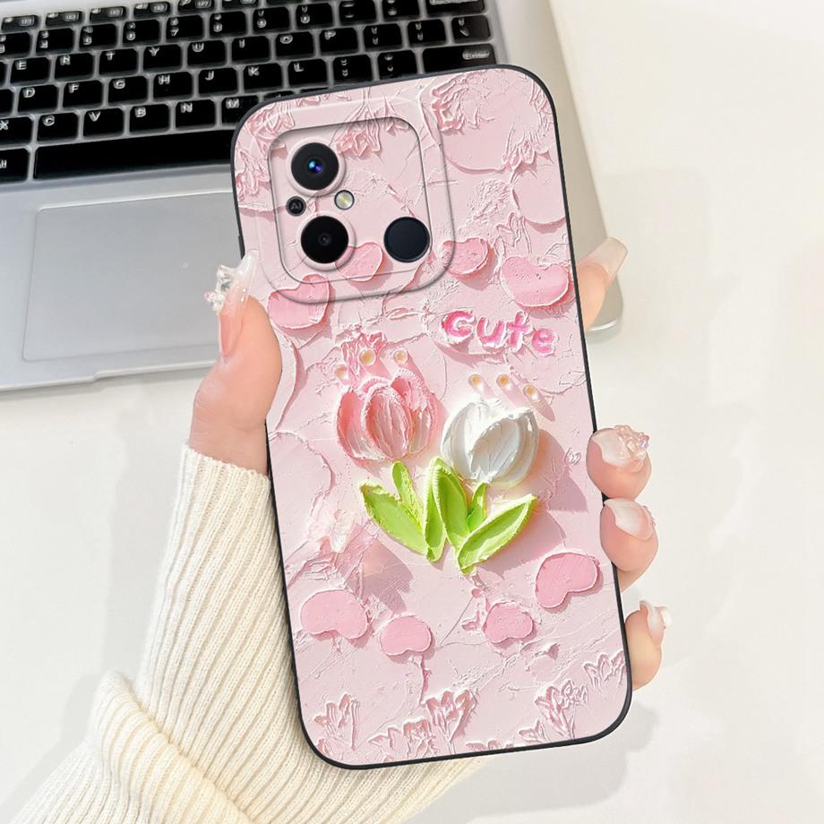 For Xiaomi Redmi 12C 11A 4G Phone Case Redmi 12 4G Poco C55 Back Cover Soft Liquid Silicone Pnada Rabbit Flower Cute Fundas