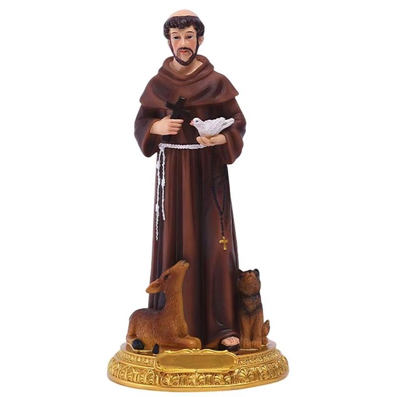 

M-Modern-St Francis Statue Hand Painted Resin Statue Figurine With Doves Crosss Desktop Sculpture Ornament Christmas Gift Home