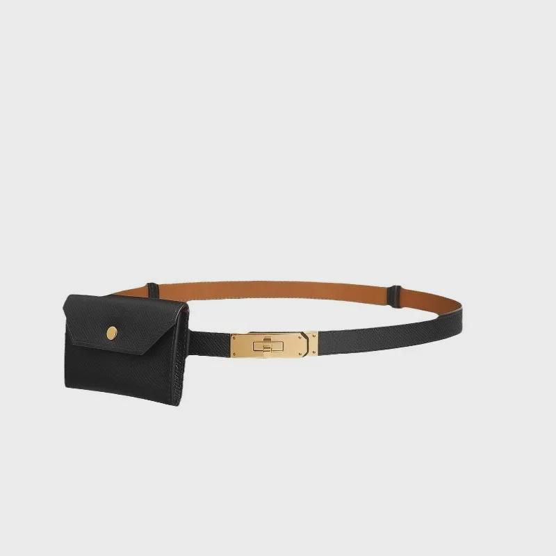 Ladies' High-End Cowhide Leather Belt and Waist Bag: Decorative Accessory for Coats, Dresses, and Trousers.