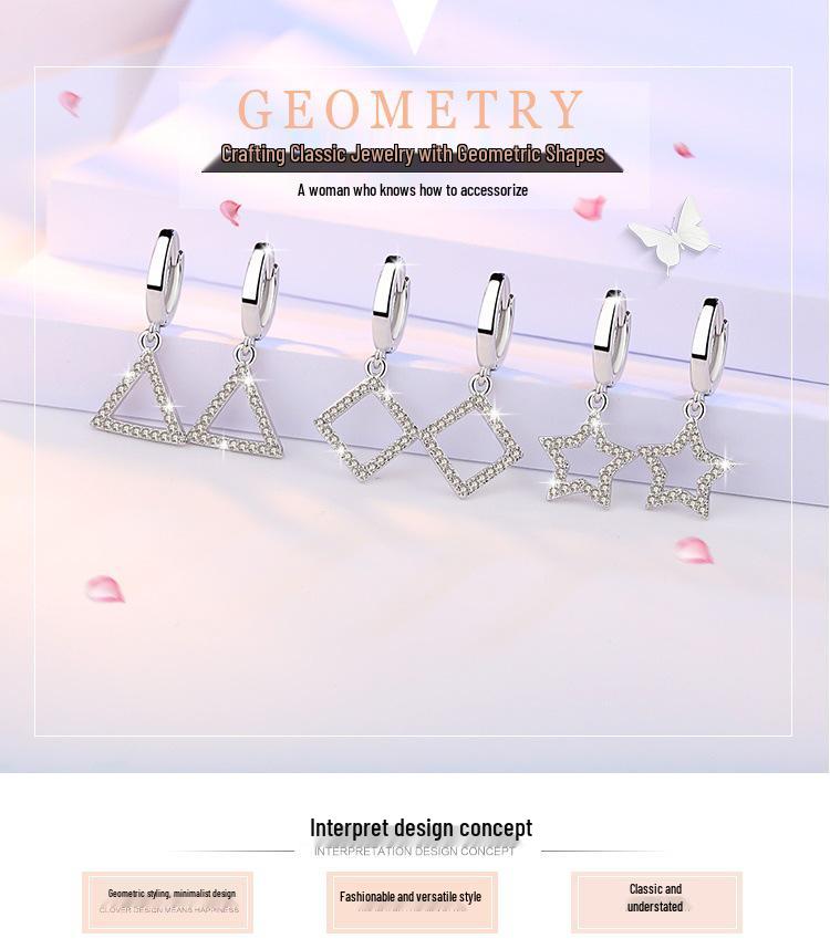 Silver-Plated Triangle Star Earrings with Micro-Paved Zirconia - Cute Women’s Ear Cuffs and Clips Jewelry