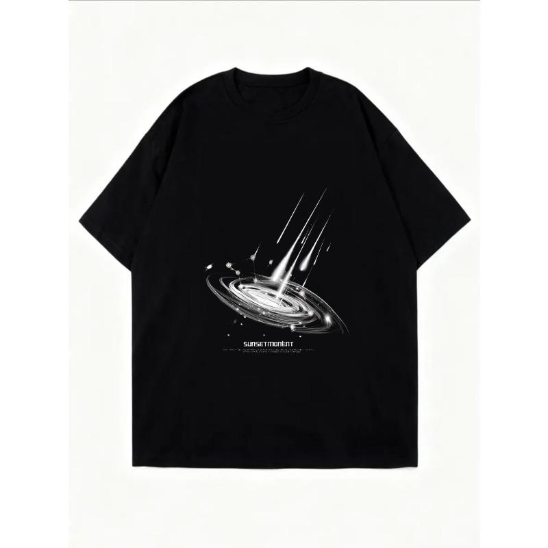 Übergroßes T-Shirt Weiß Weltraum Planeten Print mit Text für Freizeitkleidung