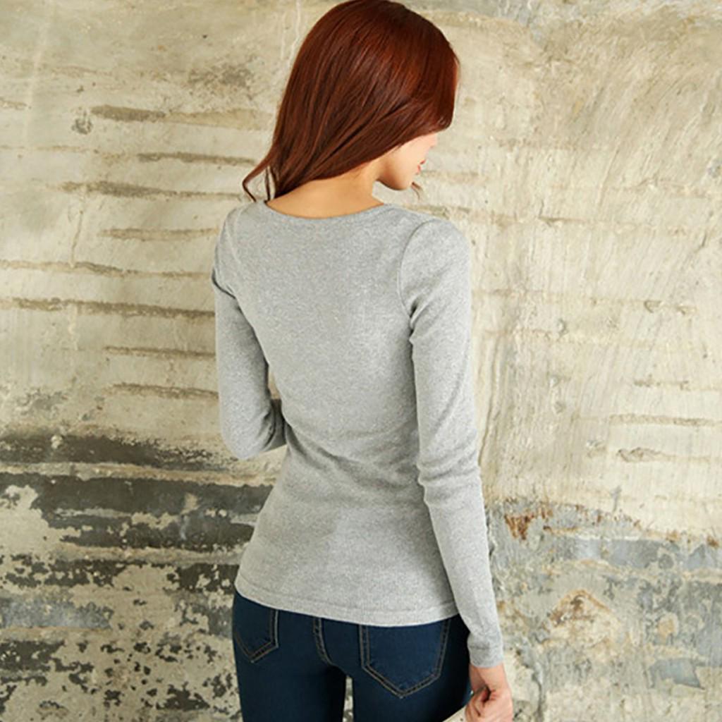 Damer Høst Vinter Basis skjorte V-hals Ensfarget Langermet Knapper Strikketopper