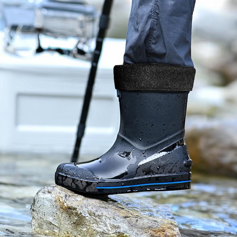 Fashion Hot Sale Men's Rain Boots Outdoor High Tops Water Shoes Waterproof Chef Labor Ankle Boot Non-slip Wear-resistant Fishing Shoe