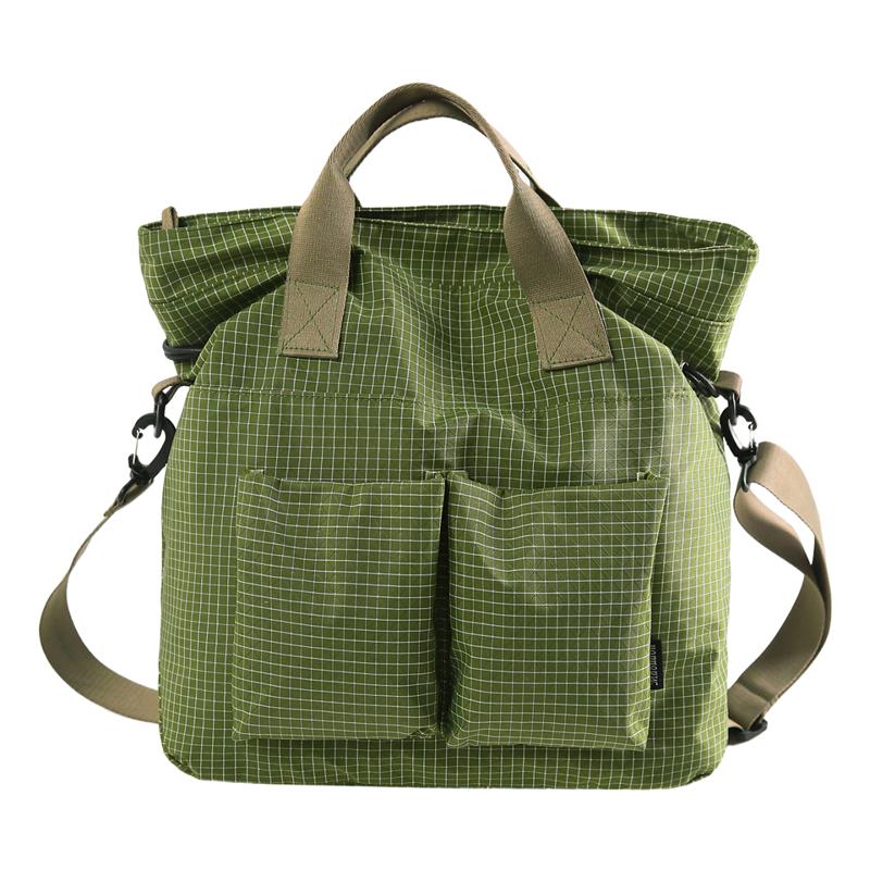 Unisex Large Capacity Shoulder Bag Plaid Nylon Crossbody Bag