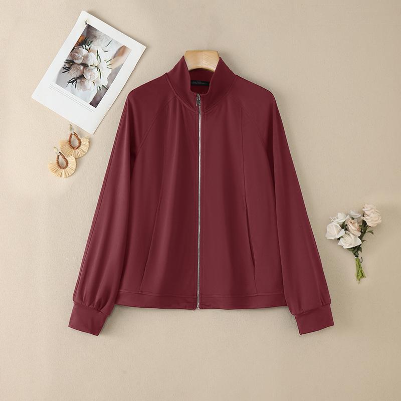 ZANZEA Women Casual Stand Collar Long Sleeve Thin Zipper Jackets