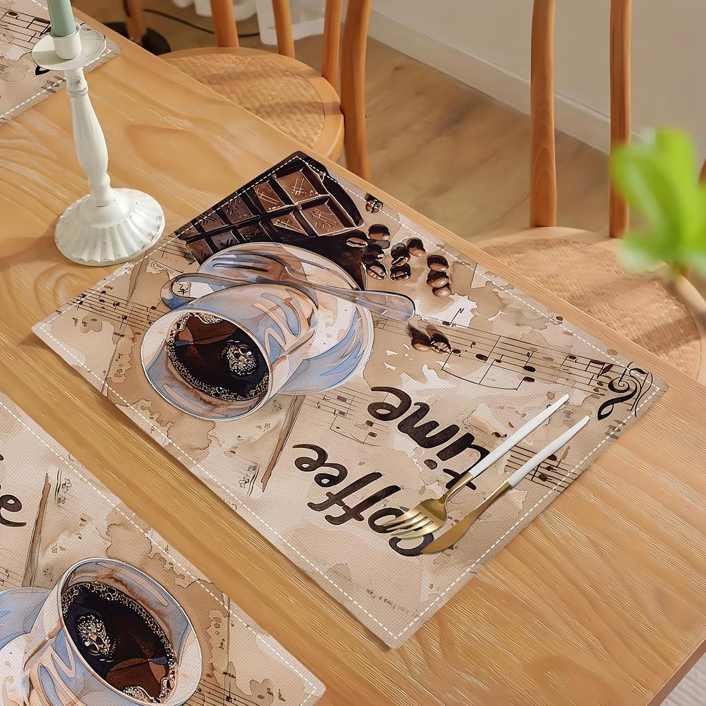 4/6pcs Set of Coffee And Chocolate Placemats, Seasonal Holiday Table Mats Suitable for Cottage Restaurant Kitchen Decor, Measuring 12X18 Inches