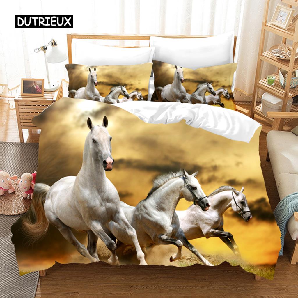 Husă de Plapumă Cal Galopant Set de Lenjerie de Pat Husă de Plapumă Animal Moale Plapumă Pășune Mărime Queen pentru Decor Dormitor Băiat Adolescenți Adult