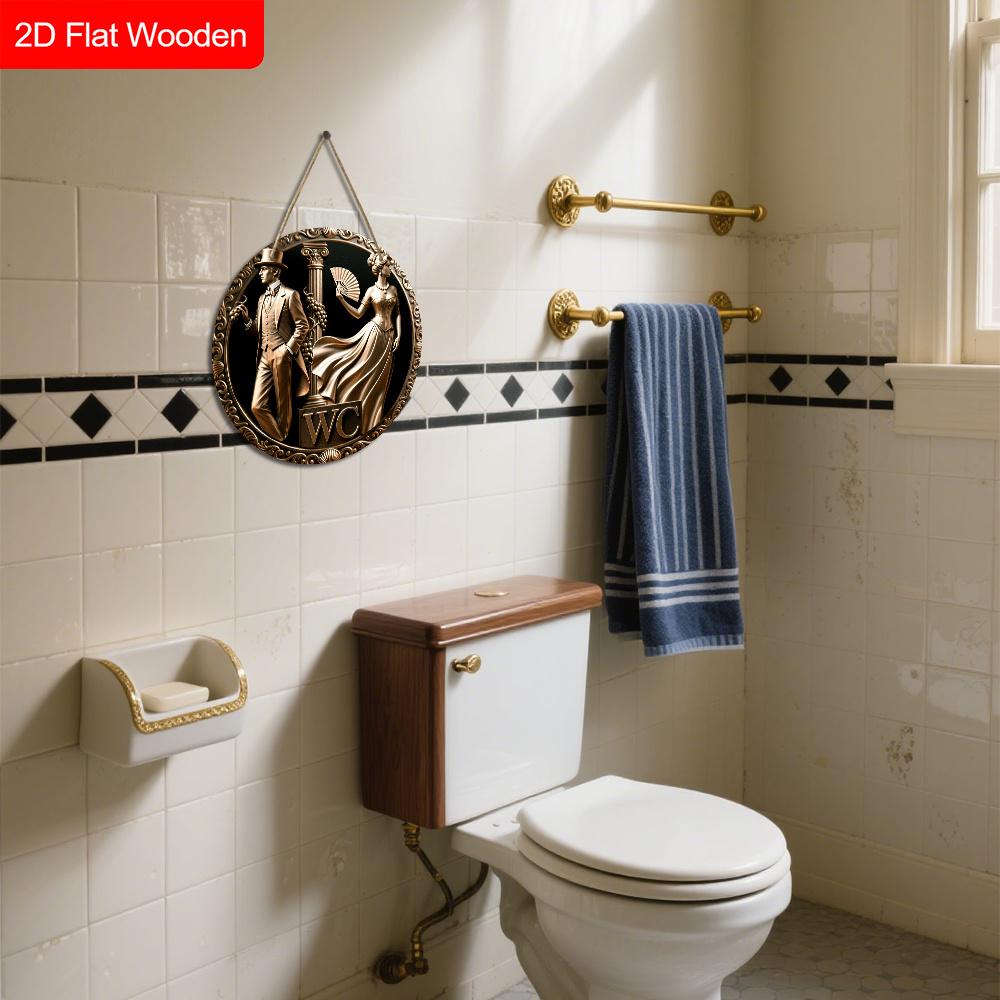 Retro Wooden WC Sign - Charming Figurine Ornaments for Toilet Door, Wall, Room Decor