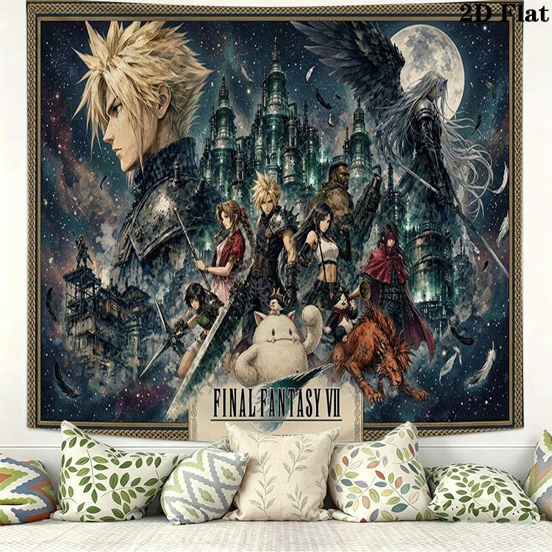 ffvii Game Wall Tapestry Aesthetic Wall Hanging Printed Fabric Blanket Decorative Tapestries for Bedroom Living Room Home Decor