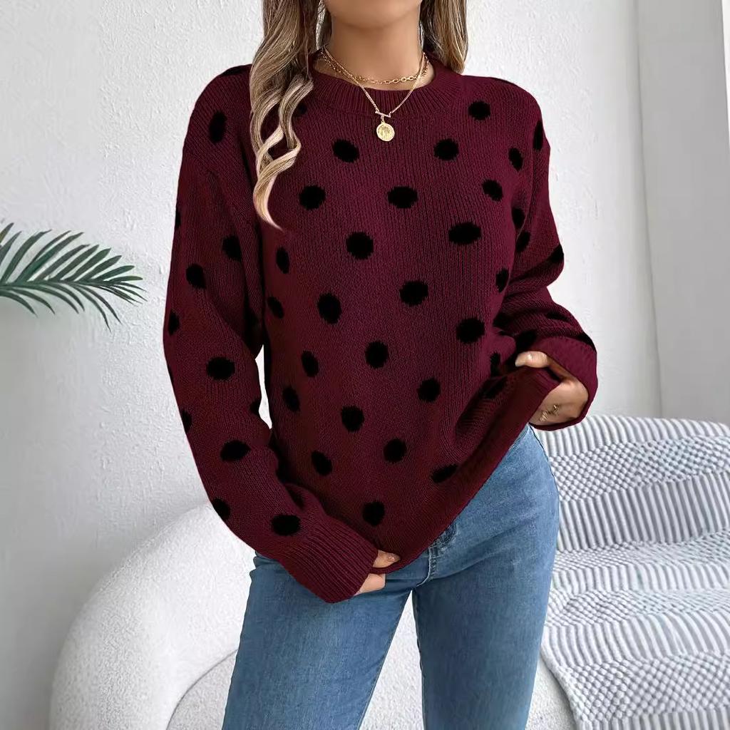 HNXC Autumn and Winter Casual Polka Dot Long-sleeved Pullover Sweater for Women