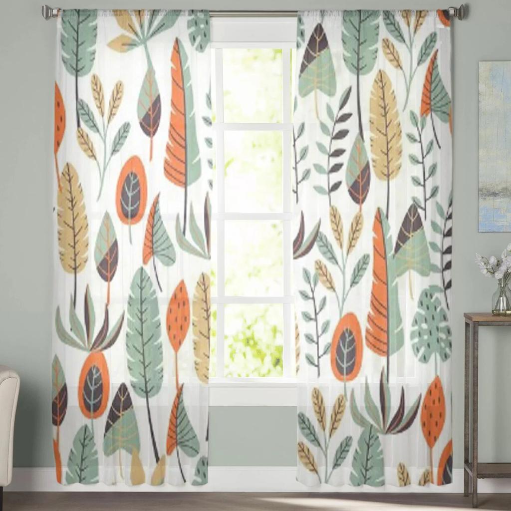 Exotische Dschungelpflanzen Muster Gardinen für Schlafzimmer Wohnzimmer Tüll Vorhänge für Küche Fenster Voile Vorhänge