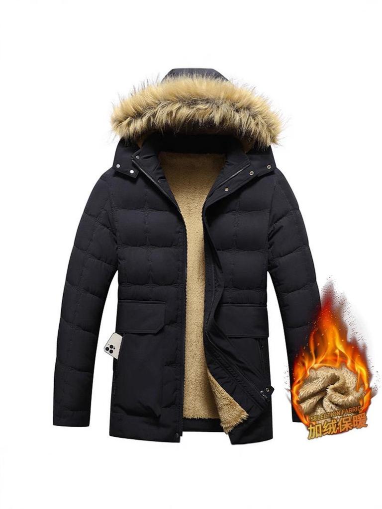 Men's Plus Size Hooded Winter Cotton Jacket - Casual and Versatile Dad Style Outerwear