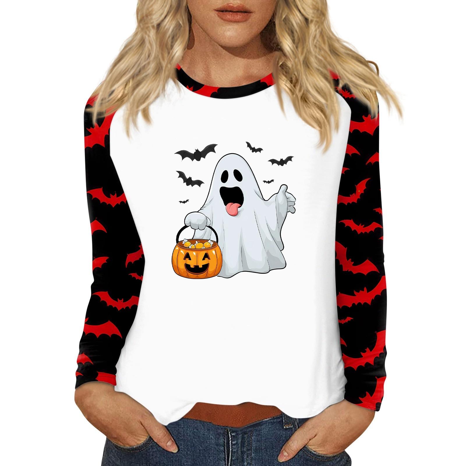 

Women s T Shirt Halloween Print Long Sleeve Daily Fashion Basic Round Neck Raglan Sleeve Top S жовтий