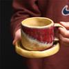 Kiln-Changed Ceramic Coffee Cup And Saucer Set Retro Water Cup Old Ceramic Cup Afternoon Tea Latte Coffee Cup