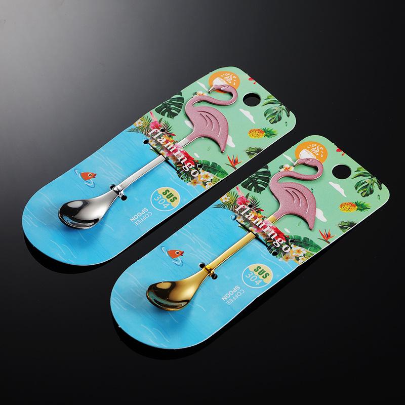 304 stainless steel flamingo shape coffee stirring spoon titanium coated paint creative spoon gift western food