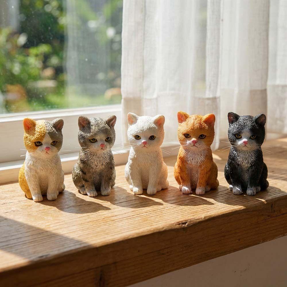 Cartoon Style Cat Statues Figurines Tiger Spot Cat Decoration  Dollhouse Model