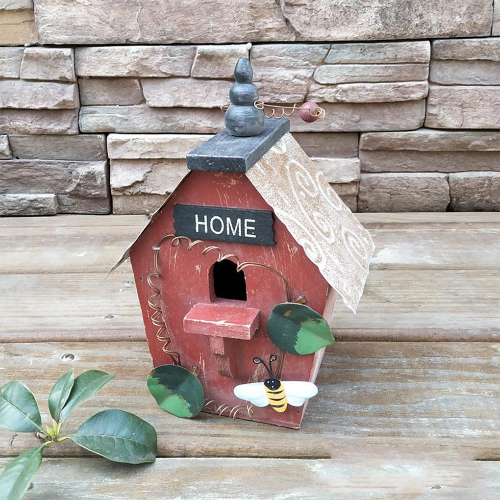 Wood Birdhouse Hanging Nest Yard Backyard Park Farmhouse Branch Fence Porch Patio Balcony Birdcage House Indoor Outdoor Cage