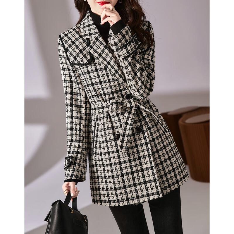 Geometrischer Print Winter Zweireihiger Trenchcoat