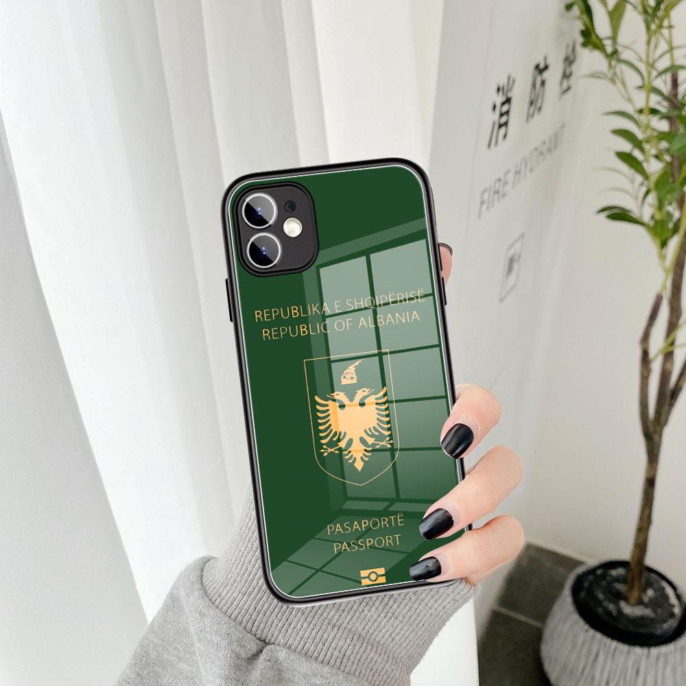Per IPhone Albania Cassa Del Telefono Del Passaporto di Vetro Temperato 15 14 13 11 12 14 Pro XR XS MAX 8X7 Plus SE 13 14 Pro Mini Coperture