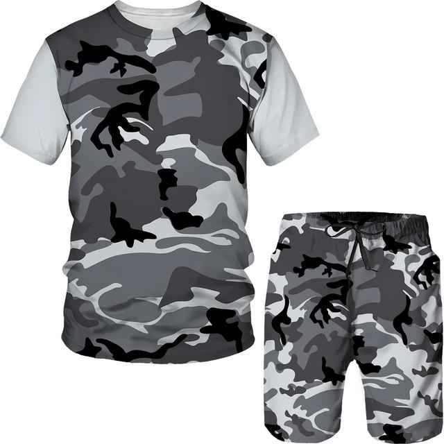 Summer Camouflag Print Set Suit Hip Hop Harajuku Sports 2 Piece Oversized Sportswear Tshirt Beach Shorts Outfits Clothes For Men