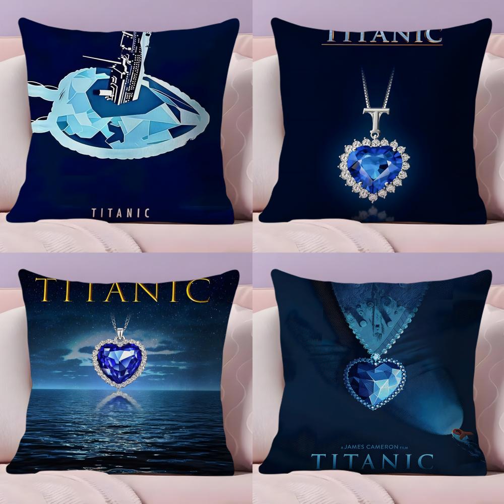 Ocean H-Heart Sapphire Cushion Cover Plush Fabric Soft Double-Sided Printed Sofa Pillow Case Colorfast Home Decor Gift