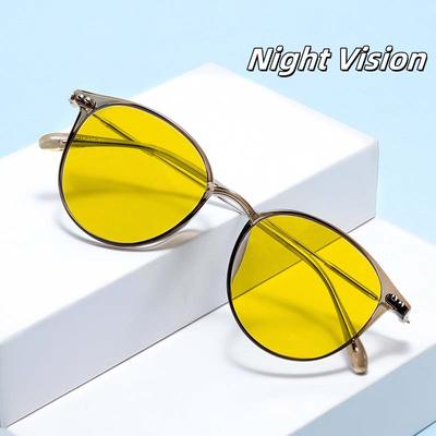 Small Oval-Shaped Frames Sun Glasses for Ladies Trendy Stylist Trend Yellow Lenses Sun Glasses Fashion Male Ladies Night Vision Eyewear