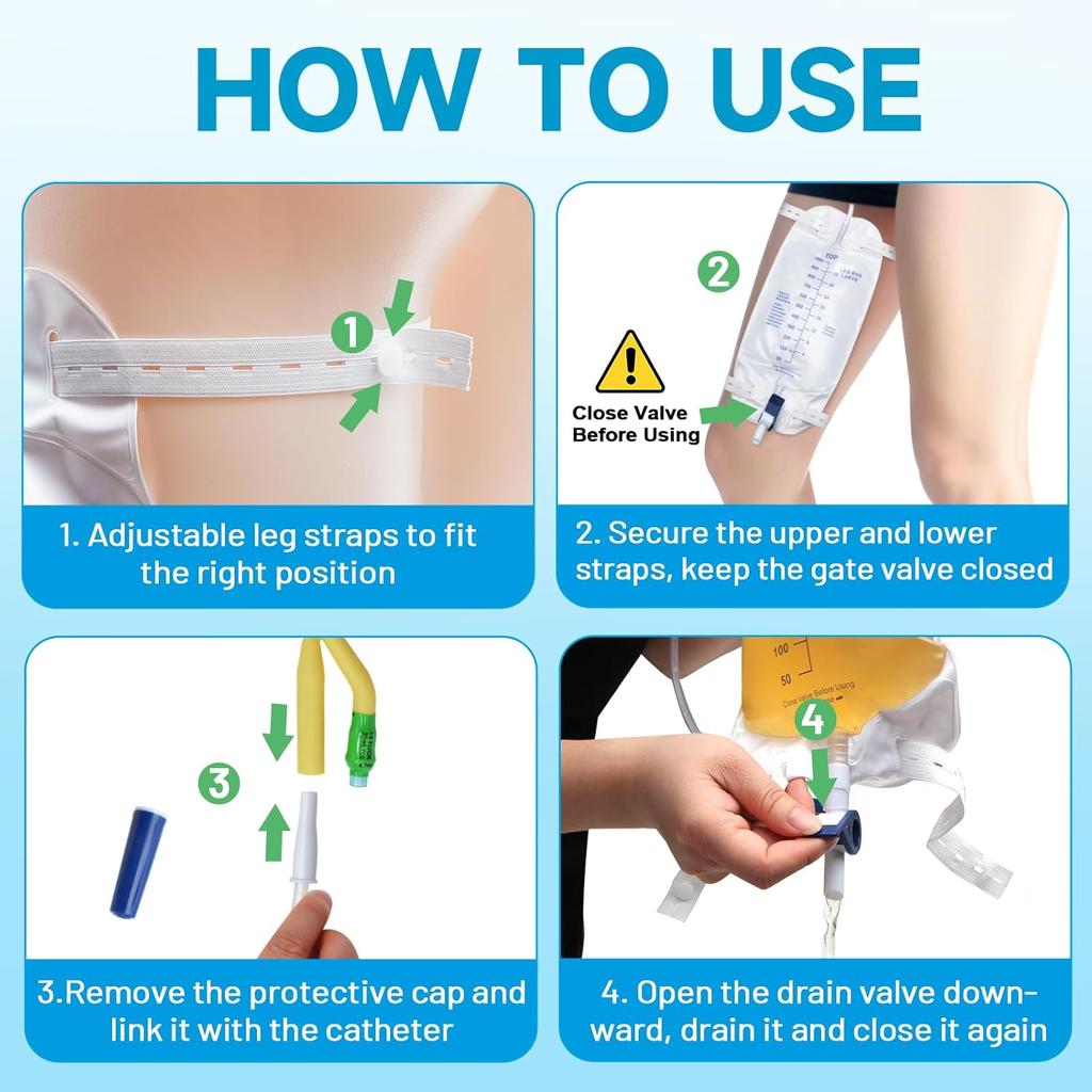 Catheter Bags for Men with 5PCS, Foley Catheter Leg Bags for Men 1000ML, Urine Bags for Easy Flip Drain Design