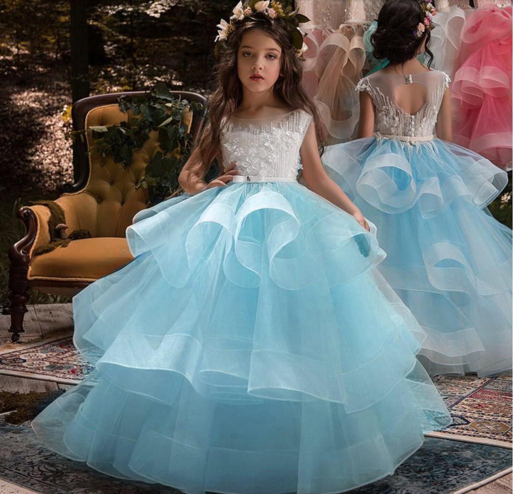 European and American Princess Flower Girl Dress - Long Patchwork Design for Children