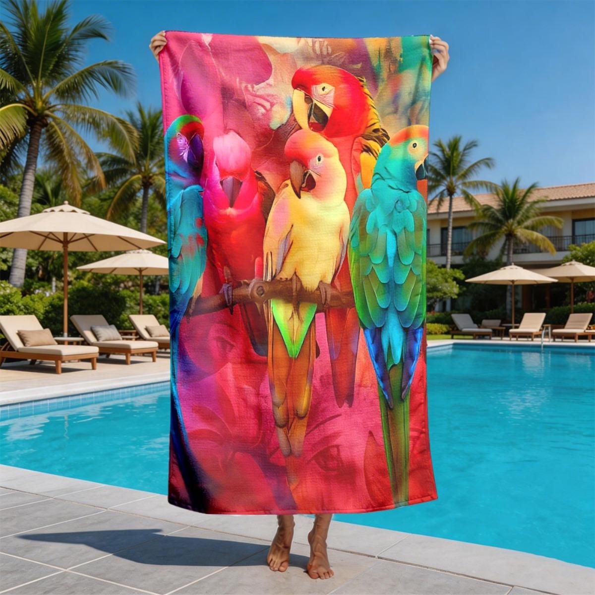 

Group of multicolored macaws polyester microfiber beach towel is highly absorbent, suitable for swimming and beach outings W40*H60(CM)