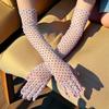 New Style Super Long Black White Polka Dot Lace See-Through Wedding Gloves