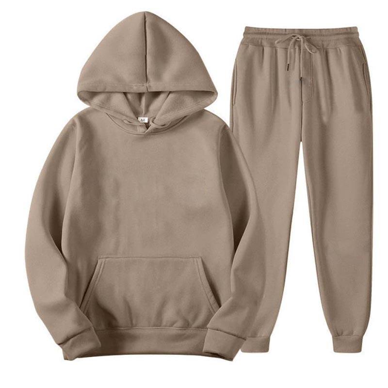 Completo da uomo con felpa con cappuccio e pantaloni della tuta in pile tinta unita
