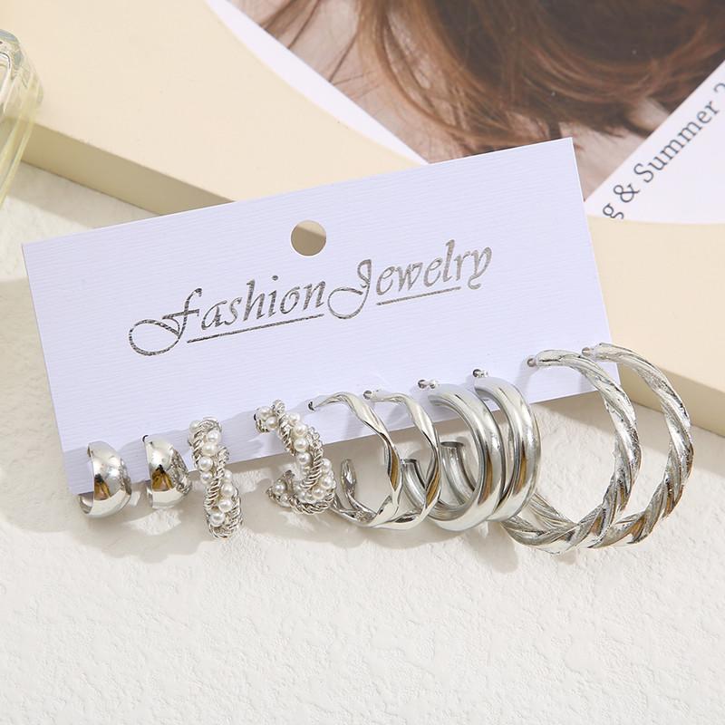 Pearl Silver Color Hoop Earrings Sets For Woman Trendy Butterfly Acrylic Hollow Twist Geometric Dangle Earrings Jewelry Gifts