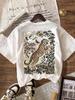 2026 Summer Oversized Vintage Washed  Women T-shirt Retro Linocut Wild Tiger Boho Graphic Print All-match Street Vacation Gift Casual Tops
