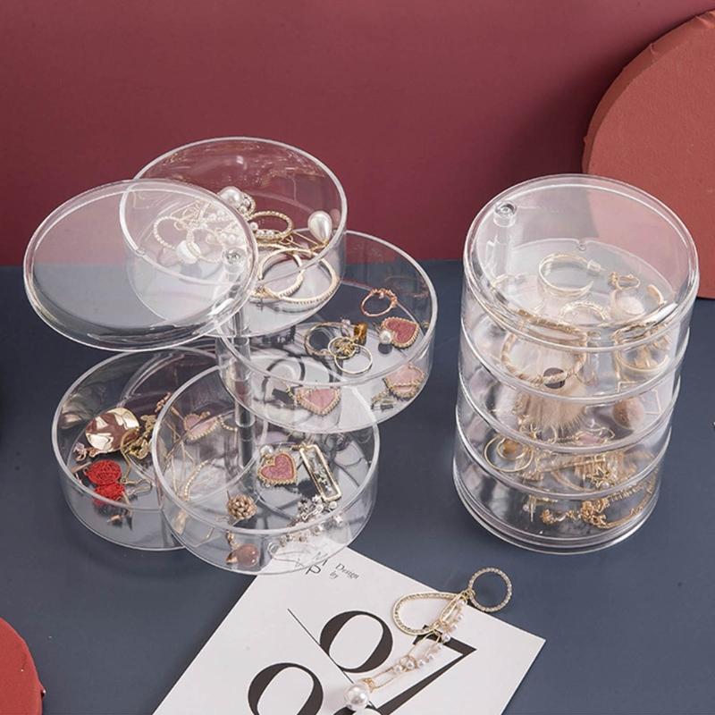 Practical Multilayer Clear Rotating Jewelry Box Case for Storing Displaying 3/4/5Tier Rotating Jewelry Holder Organizer
