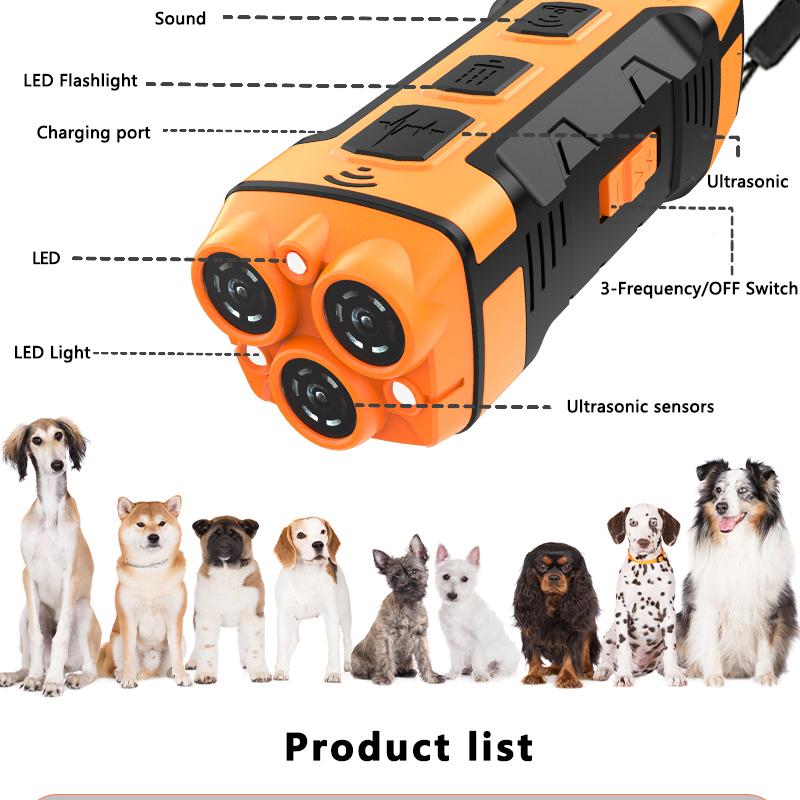 Ultrasonic Dog Repeller Ultrasonic Dog Trainer Dog Training Device Rechargeable Anti Dog Bark Deterrent Device With LED Flashlig