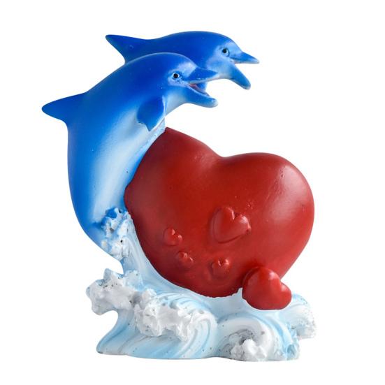 Dolphin Figurine Collectible Tabletop Resin Dolphin Statue Heart Dolphin Ornament Valentine's Day Gift for Women Wife Girlfriend