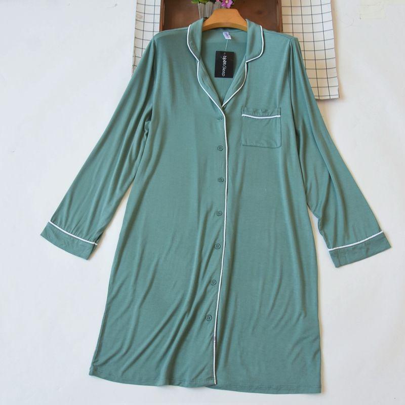 

Export Spring and Summer Women s Modal Knitting Rayon Long Sleeves Nightdress Cardigan Pajamas Mid Length Long Length Loose Sleeping Dress Green S